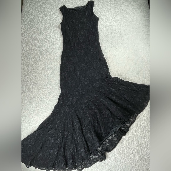 🔥Gorgeous Blondie Nites Lace Flare Ruffle Hem Sleeveless Black Dress XS/S - Picture 10 of 17